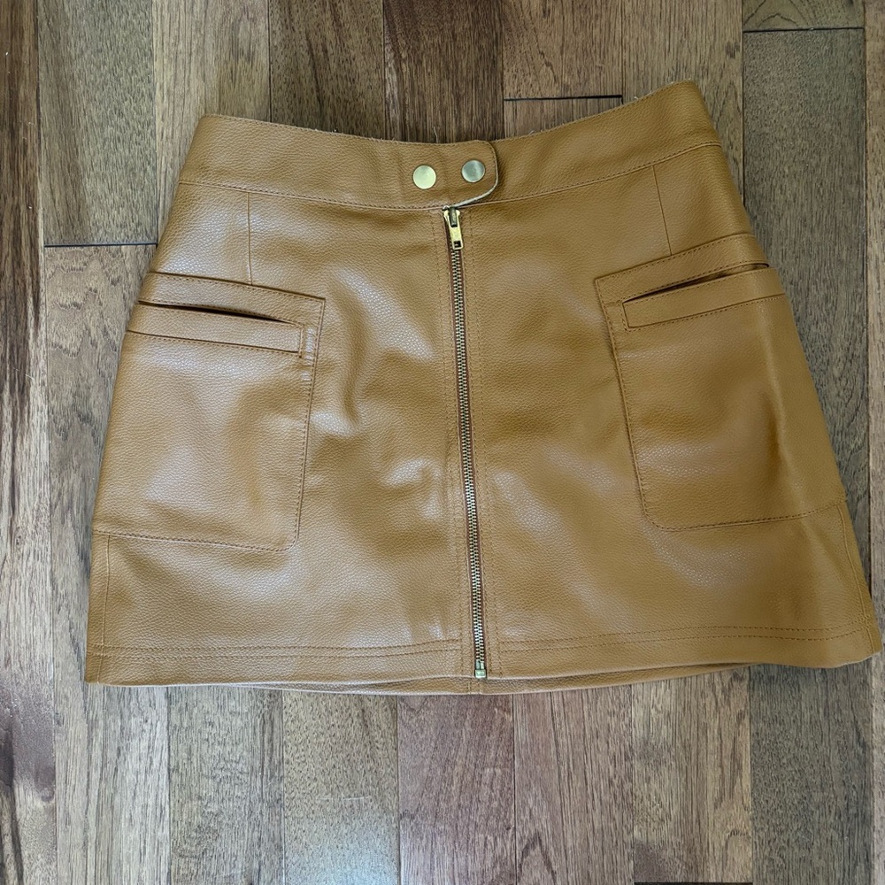 Free People Tan Faux Leather Mini Skirt